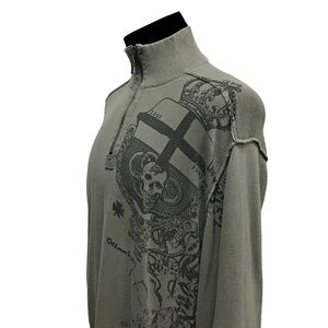 GUESS XXL 1/4 ZIP PULLOVER GRAY SKULLS SWEATER